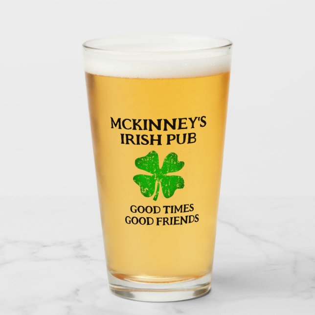 Custom St Patrick's Day Irish pub beer glasses (Front Filled)