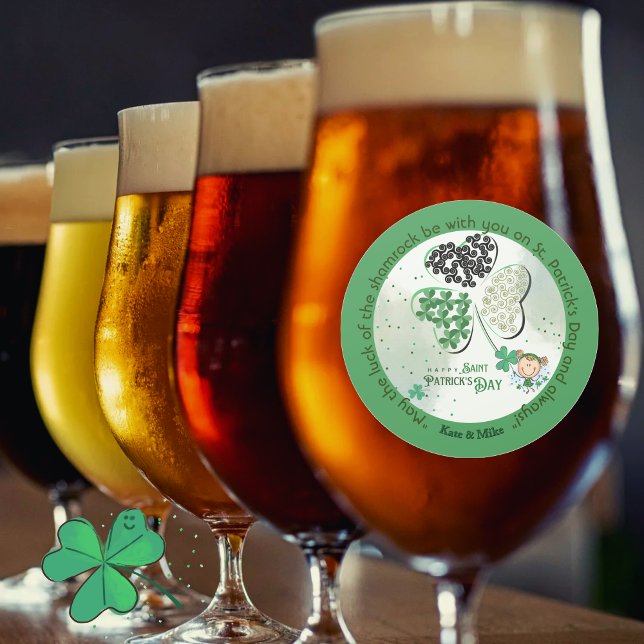 Custom ST Patrick's Day Shamrock Little Girl Classic Round Sticker (Custom ST Patrick's Day Shamrock Little Girl Classic Round Sticker)