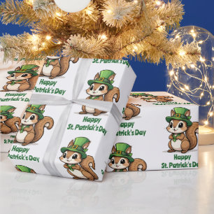 Custom St. Patrick's Day Squirrel with Green Hat Wrapping Paper