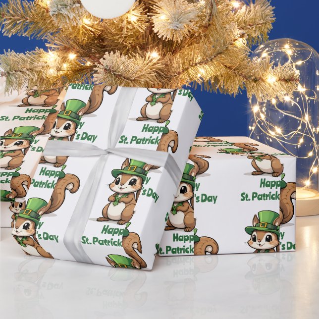 Custom St. Patrick's Day Squirrel with Green Hat Wrapping Paper (Holidays)