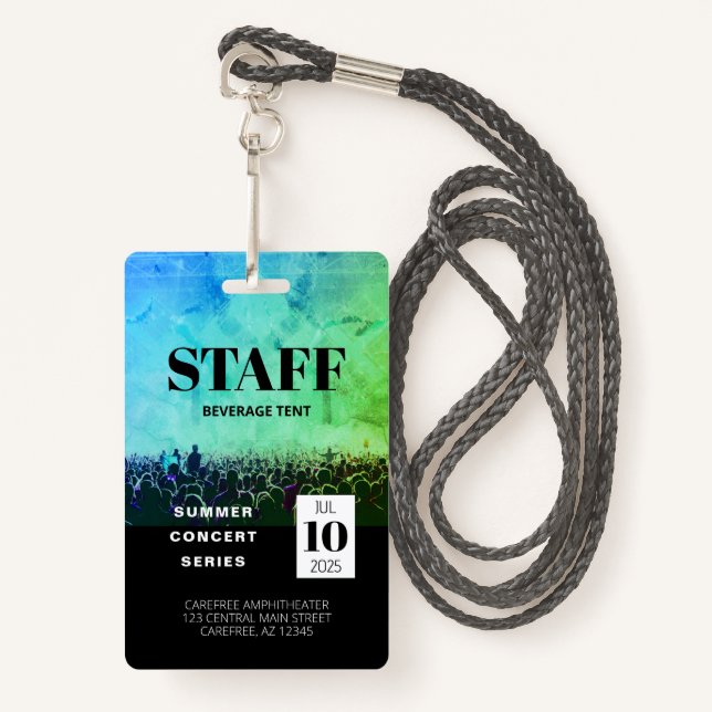 Custom Staff All Access Concert Badge ID Badge (Front with Lanyard)