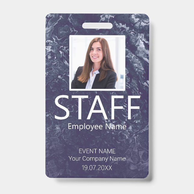 Custom Staff Barcode Event Blue Badge ID Badge (Front)