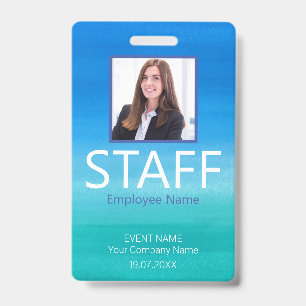 Custom Staff Barcode Event Blue Badge ID Badge