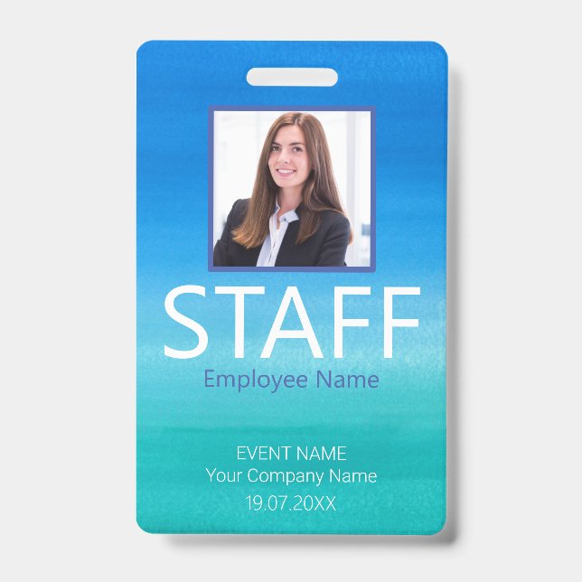 Custom Staff Barcode Event Blue Badge ID Badge (Front)