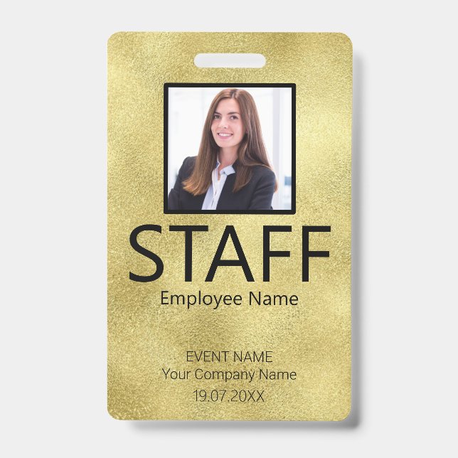Custom Staff Barcode Event Gold Badge ID Badge (Front)