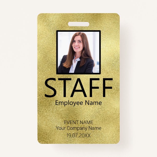 Custom Staff Barcode Event Gold Badge ID Badge (Front)