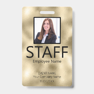 Custom Staff Barcode Event Gold Badge ID Badge