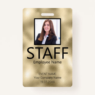 Custom Staff Barcode Event Gold Badge ID Badge
