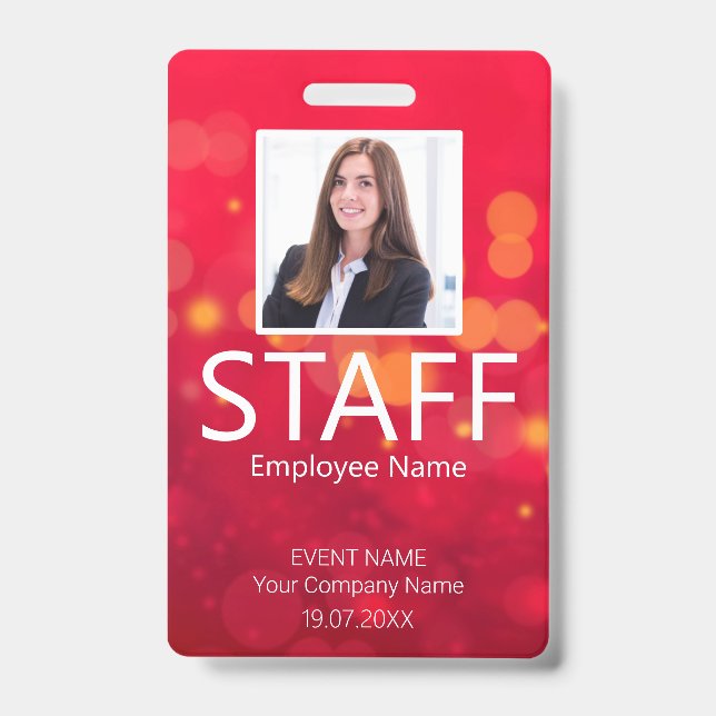 Custom Staff Barcode Event Red Badge ID Badge (Front)