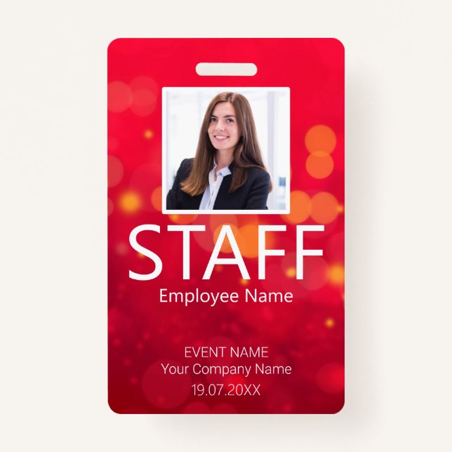 Custom Staff Barcode Event Red Badge ID Badge (Front)