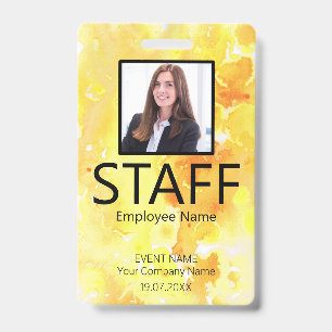 Custom Staff Barcode Event Yellow Badge ID Badge