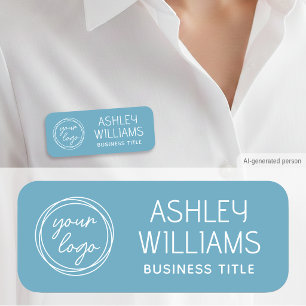 Custom Staff Name Badge with Logo Modern Blue