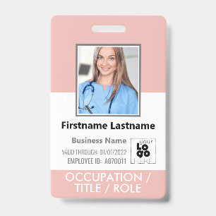 Custom Staff Photo, Barcode,+ Logo Rose Pink Name ID Badge