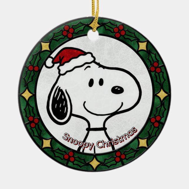 Custom Stained glass effect DOG'S name Christmas  Ceramic Ornament (Front)