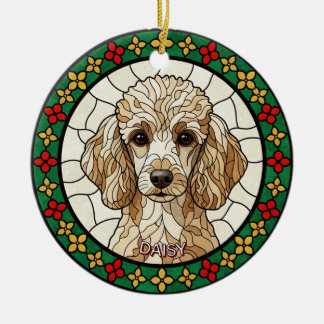 Custom Stained glass effect DOG'S name Christmas Ceramic Ornament