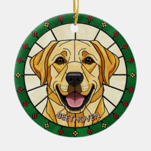 custom Stained glass effect DOG'S name Christmas  Ceramic Ornament