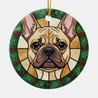 custom Stained glass effect DOG'S name Christmas Ceramic Ornament