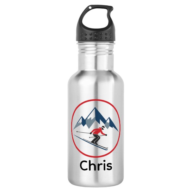 Custom Stainless Steel Water Bottle – Downhill Ski (Front)