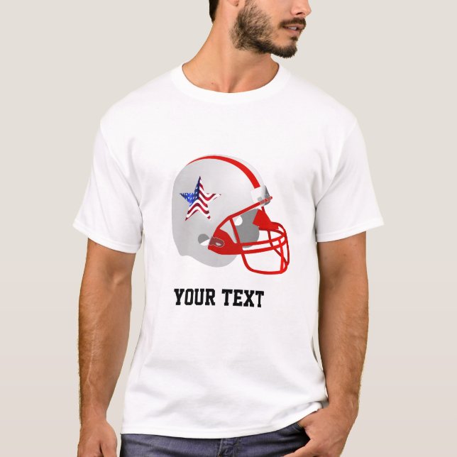Custom Star on Red White American Football Helmet  T-Shirt (Front)