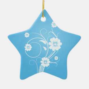 Custom Star Ornaments White Flowers On Blue