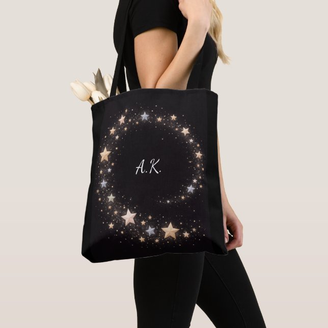Custom Star Spiral Initials Gift Tote Bag (Close Up)