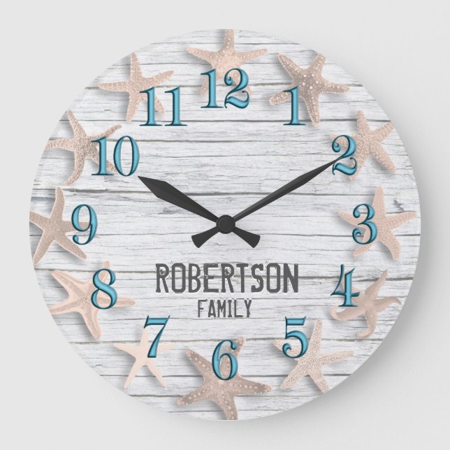 Custom Starfish Faux Driftwood Large Clock (Front)
