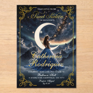 CUSTOM Starry Night Dusty Blue Sweet Sixteen Acrylic Invitations