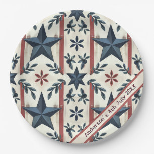 Custom Stars & Stripes Rustic Floral 4th July Paper Plate