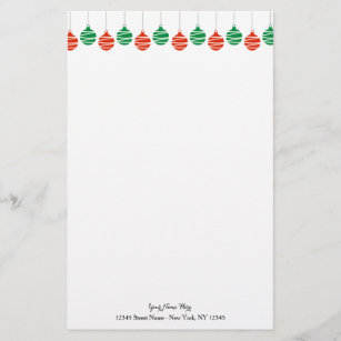 Custom stationery paper with Christmas balls decor