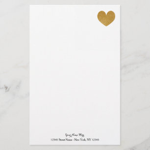 Custom stationery paper with gold glitter heart
