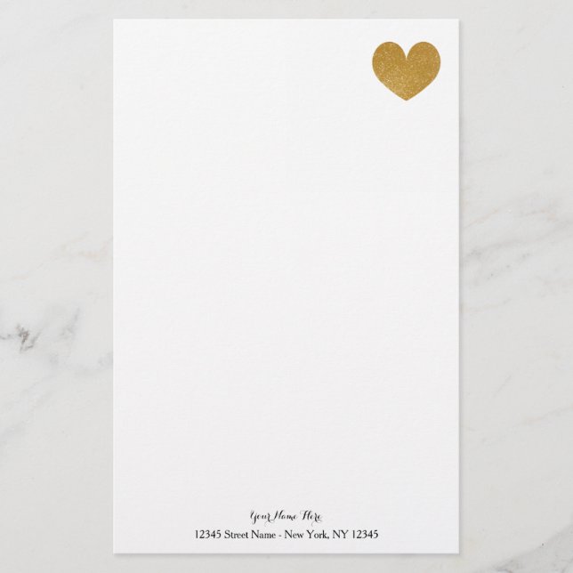 Custom stationery paper with gold glitter heart (Front)