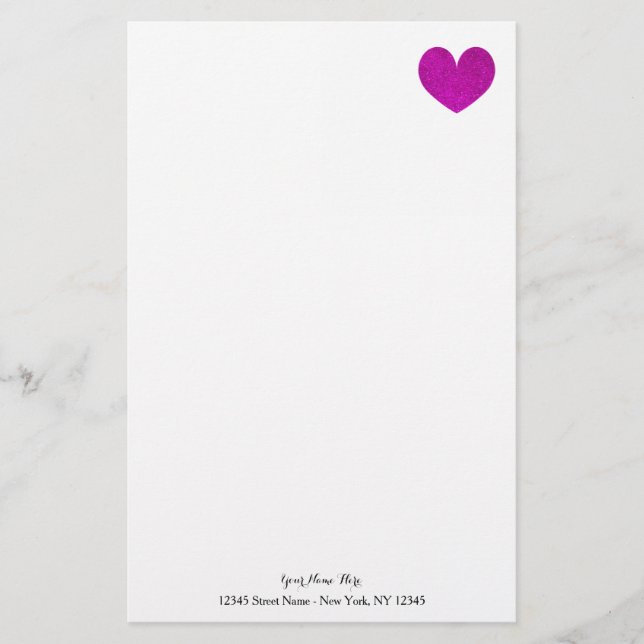 Custom stationery paper with pink glitter heart (Front)