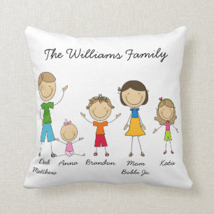 Custom Stick Figure Family Pillow