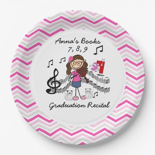 Custom Stick Figure Violin Player Paper Plates (Front)