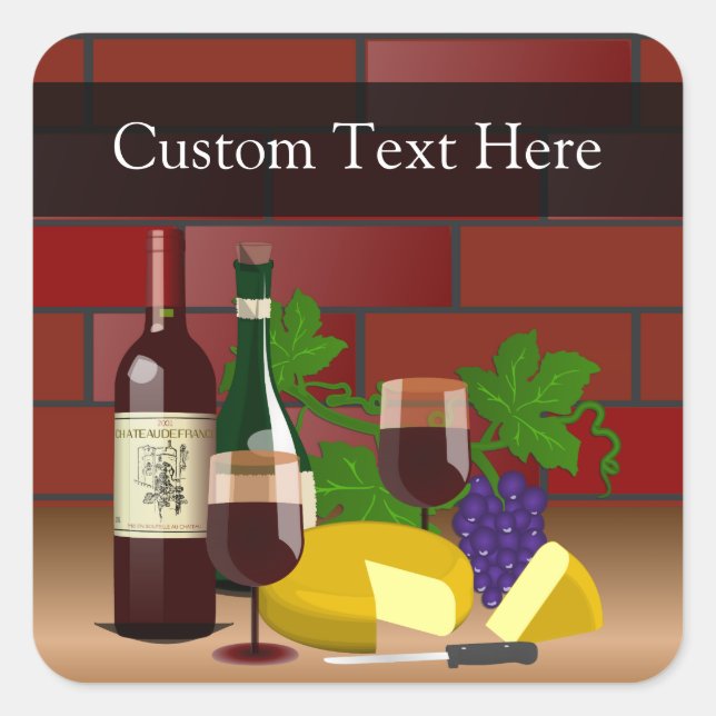 Custom Sticker, Wine Cheese Table Scene Square Sticker (Front)