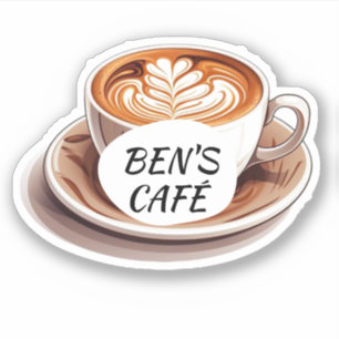 Custom Stickers Coffee Cup and Beans Logo