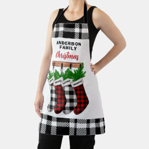 Custom Stockings Fireplace Plaid Family Christmas Apron