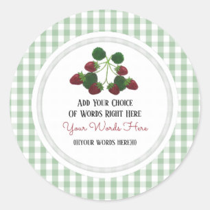 Custom Strawberry and Gingham Classic Round Sticke Sticker