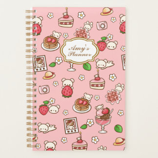 Custom Strawberry Bear and Desserts Pink Kawaii Planner