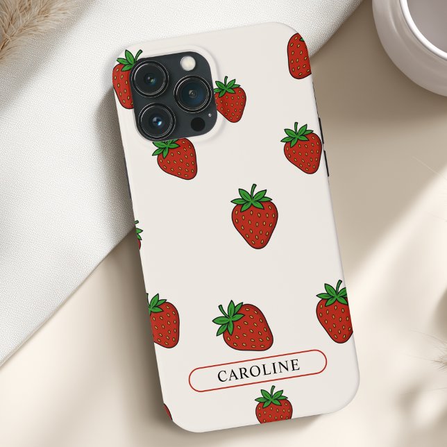 Custom Strawberry Beige Case-Mate iPhone Case (Custom Strawberry Case-Mate Beige iPhone Case with your Name or Text)