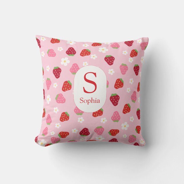 Custom Strawberry & Daisy Baby Pillow (Front)