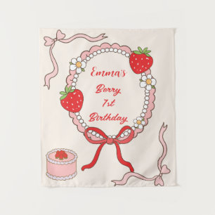 Custom Strawberry First Birthday for girls Tapestry