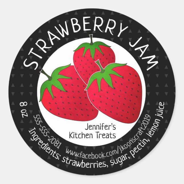 Custom Strawberry Jam Jelly Jars Classic Round Sticker (Front)