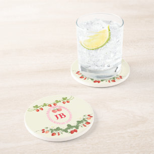 Custom Strawberry Monogrammed Coaster