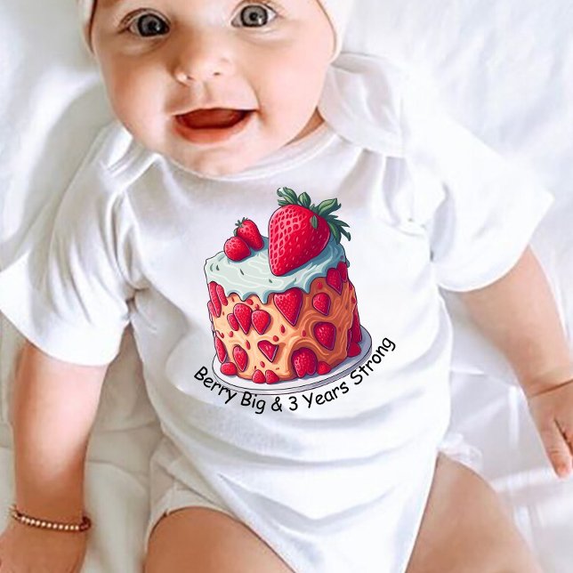 Custom Strawberry pun Berry Big and three Years Baby Bodysuit (Creator Uploaded)