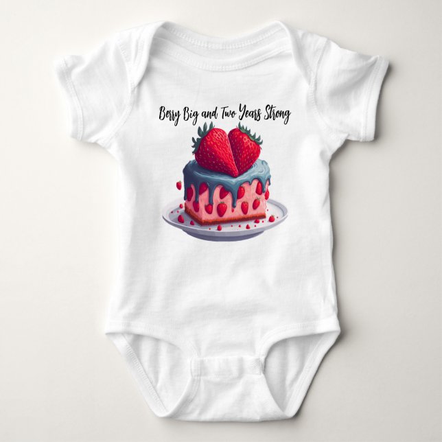 Custom Strawberry pun Berry Big and two Years Baby Bodysuit (Front)