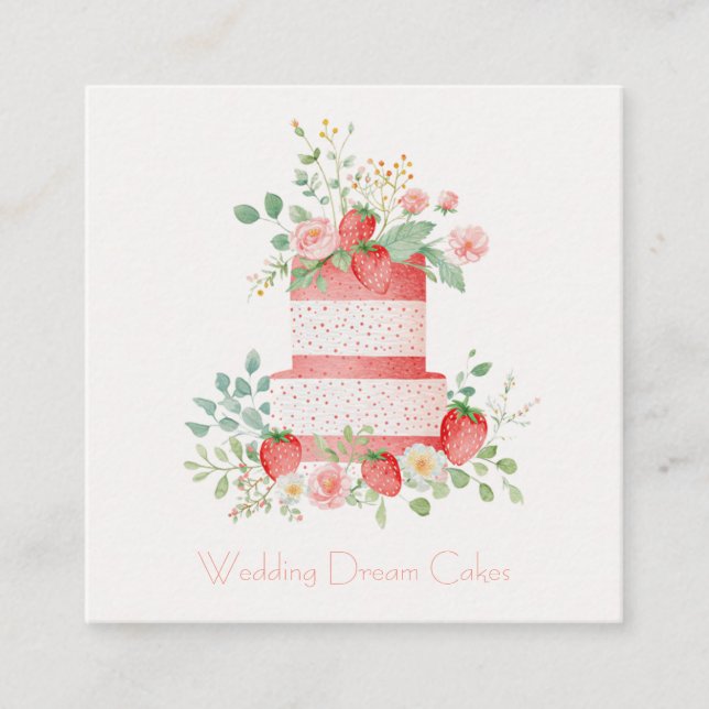 Custom Strawberry Wedding Cake Business Card (Front)