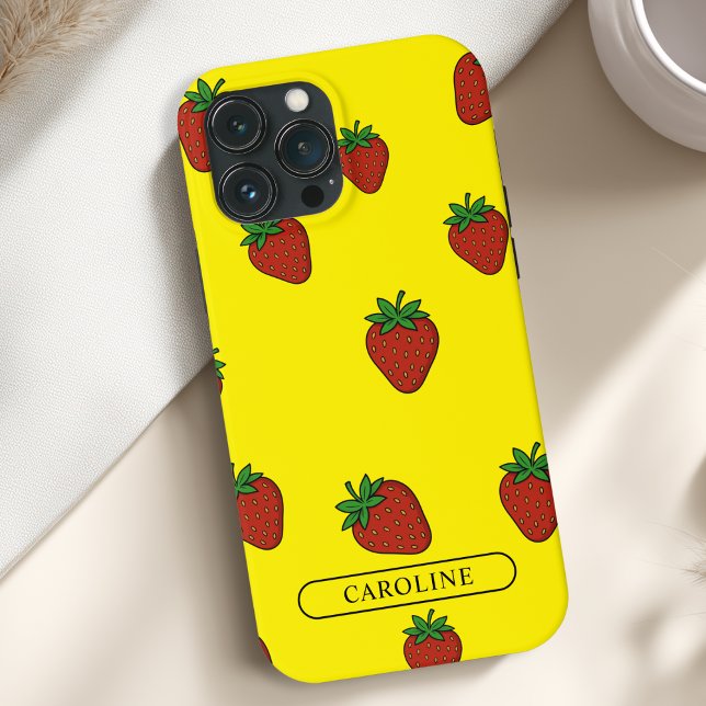 Custom  Strawberry Yellow Case-Mate iPhone Case (Custom Strawberry Case-Mate Yellow iPhone Case with your Name or Text)