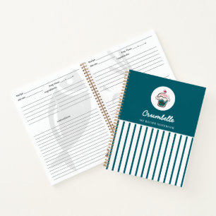 Custom Striped Cupcake Pastry Chef's Recipe Notebook