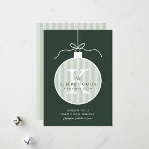 Custom Striped Monogram Ornament Christmas Card